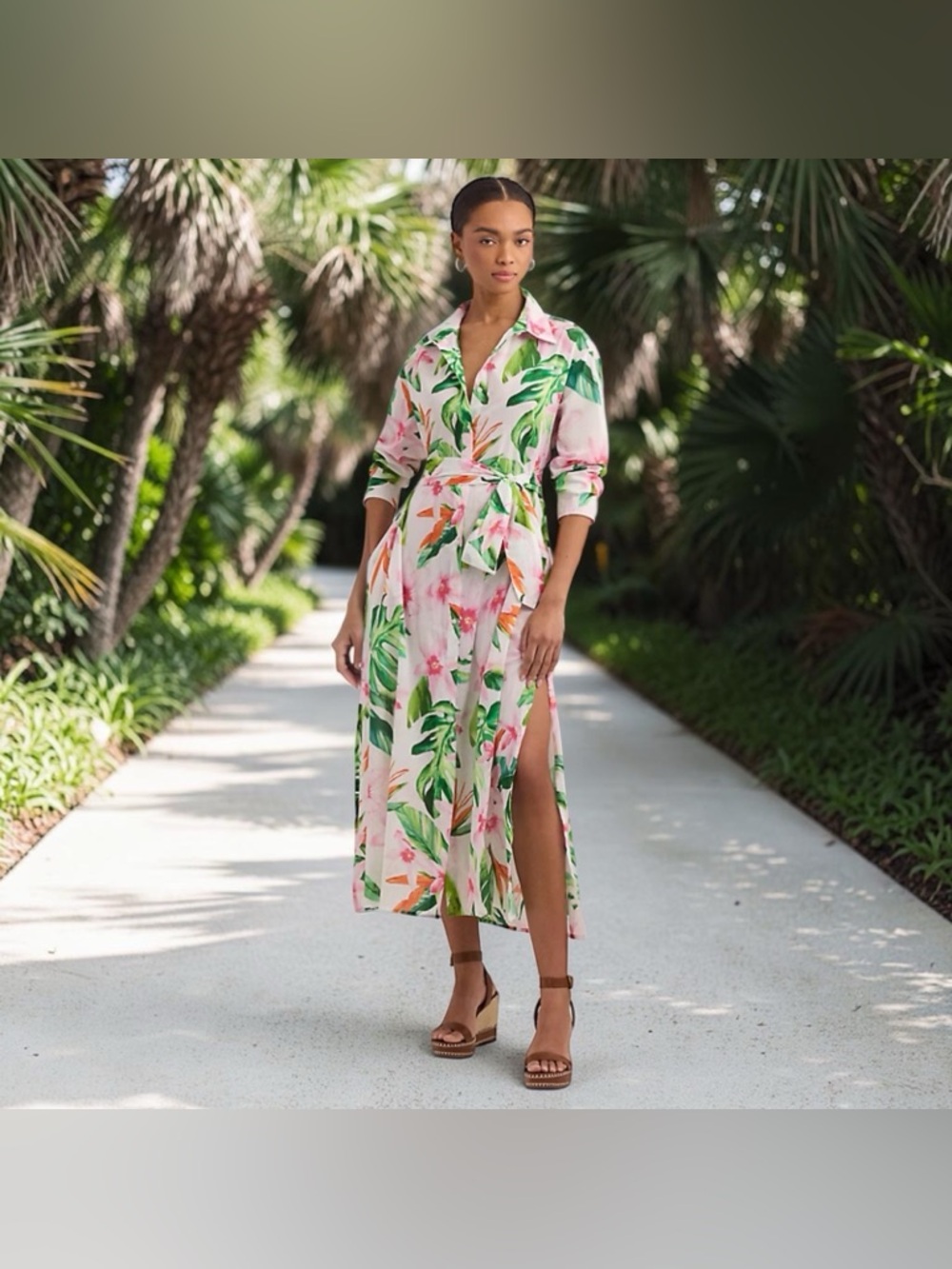 RALPH LAUREN Tropical Floral Cotton Voile Midi Shirt Dress Swim Cover Up XL NWT